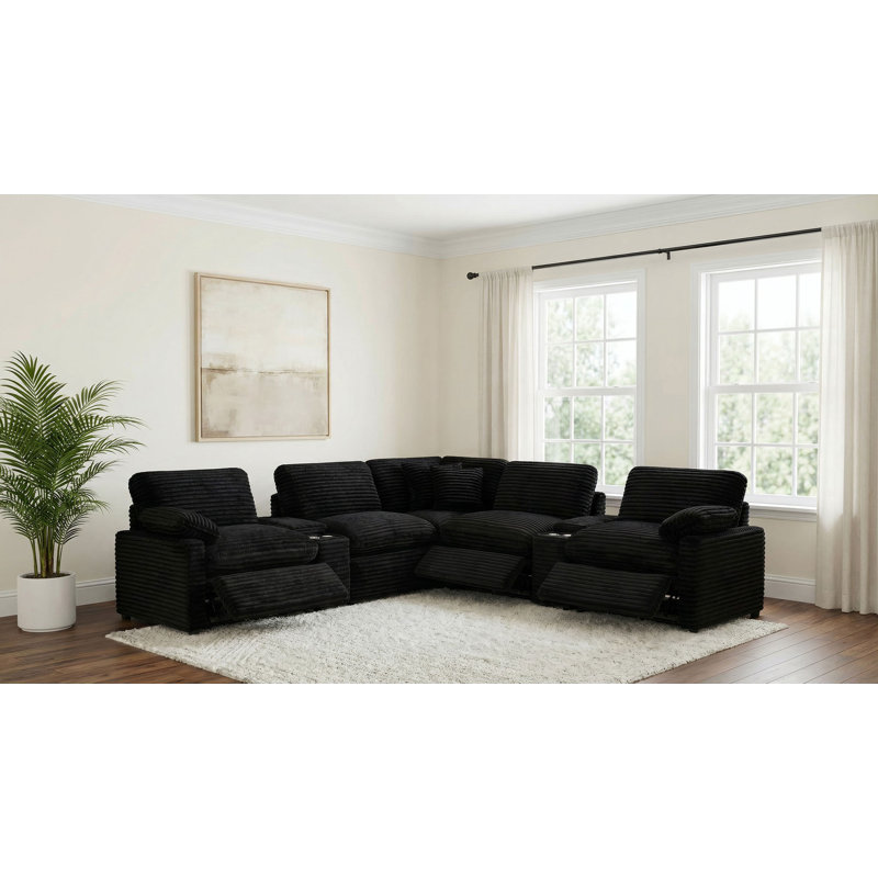 Orton 7-Piece Modular Power Reclining Sectional Black, Black Corduroy