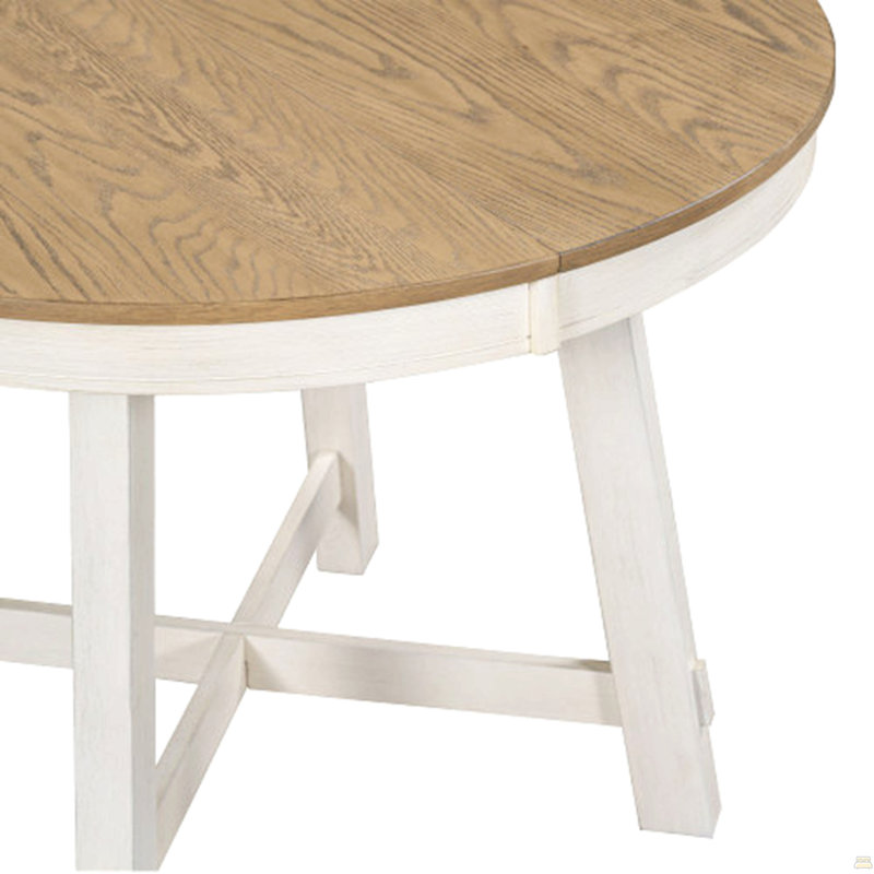 Round Extendable Dining Table with 16" Leaf Wood Kitchen Table