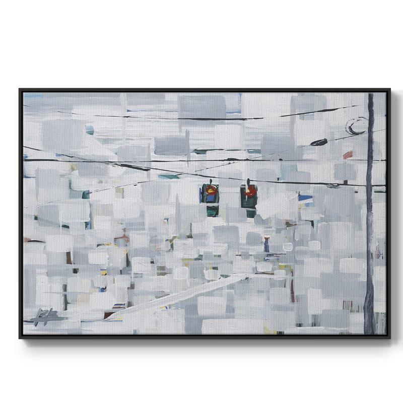 " Stop On White ", 27" H x 41" W x 2" D, Black Floater Framed Canvas