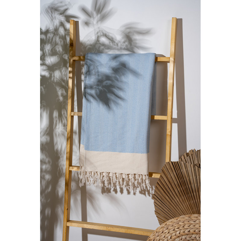 Premium Fouta Beach Towel, Light Blue, 35.4 x 70.9 inches | 90% Cotton, 10% Polyester, 10.3 oz/sq yd | Machine Washable at 86°F | Soft, Quick-Drying, Ideal for Beach, Pool, or Spa, Stylish and Versatile Design