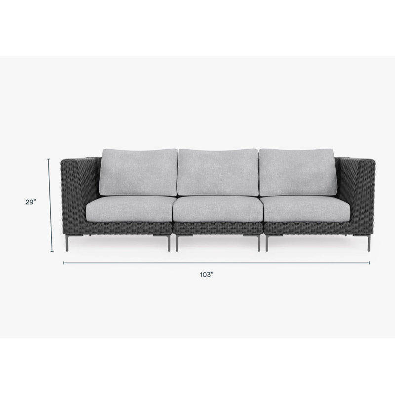 Black Wicker Outdoor Sofa - 3 Seat, Pacific Fog Gray