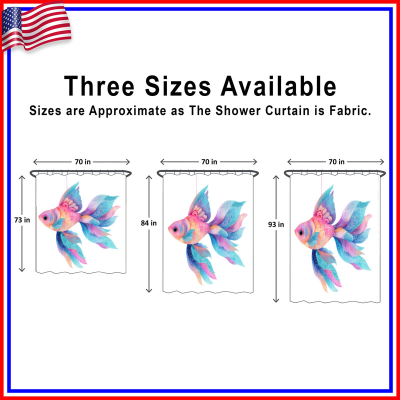 Colourful Fish Illustration Shower Curtains Extra Long, 70in W x 93in H
