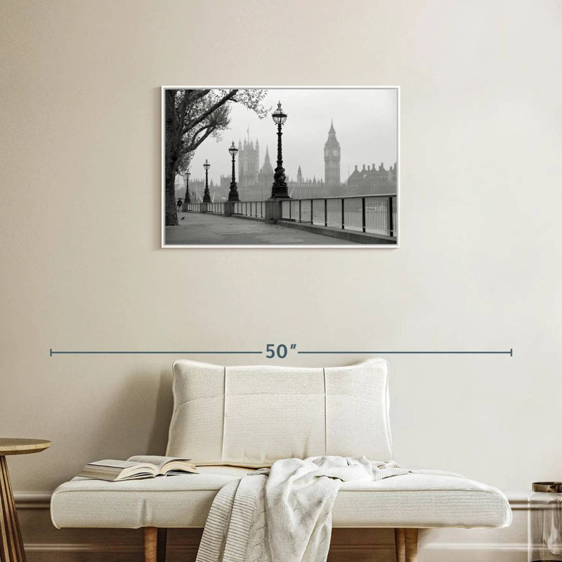Londres, noir et blanc, Cadre flottant blanc, 31 po x 21 po