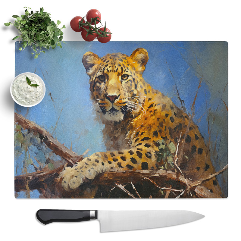 Leopard Gestural  Glass Chopping Board
