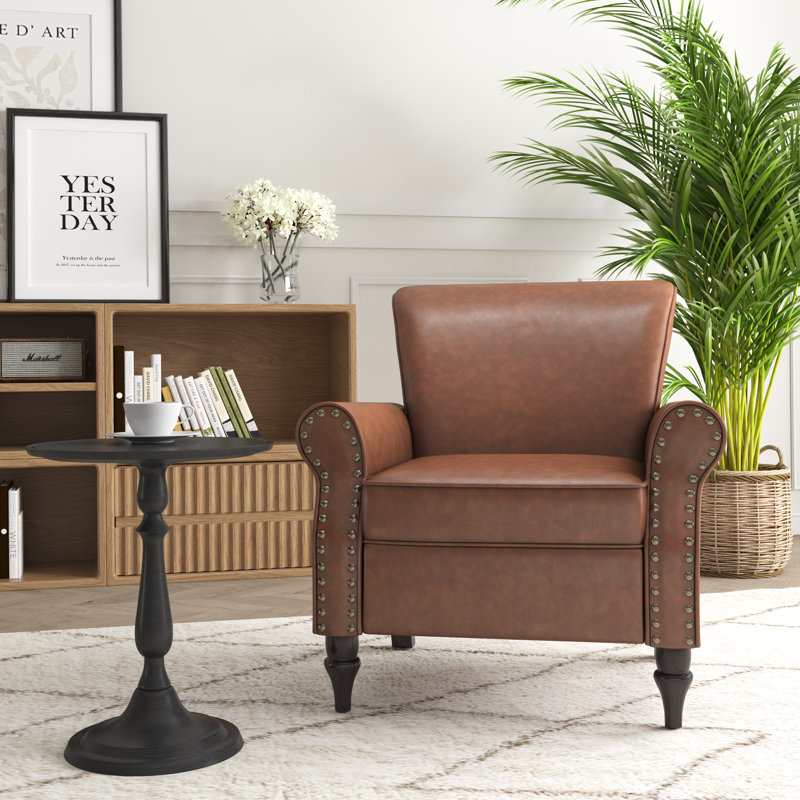 Enoks Traditional Upholstered Brown Faux Leather Armchair with Nailhead Trim, Brown Faux Leather