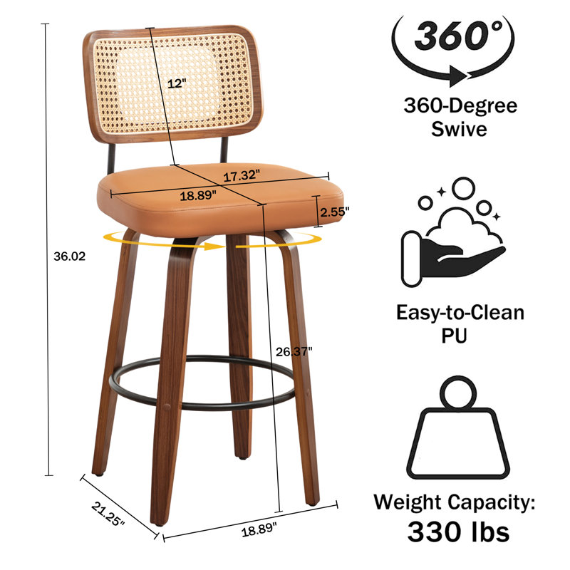 Swivel Bar Stool, Counter Stool (66.8cm Seat Height), Orange