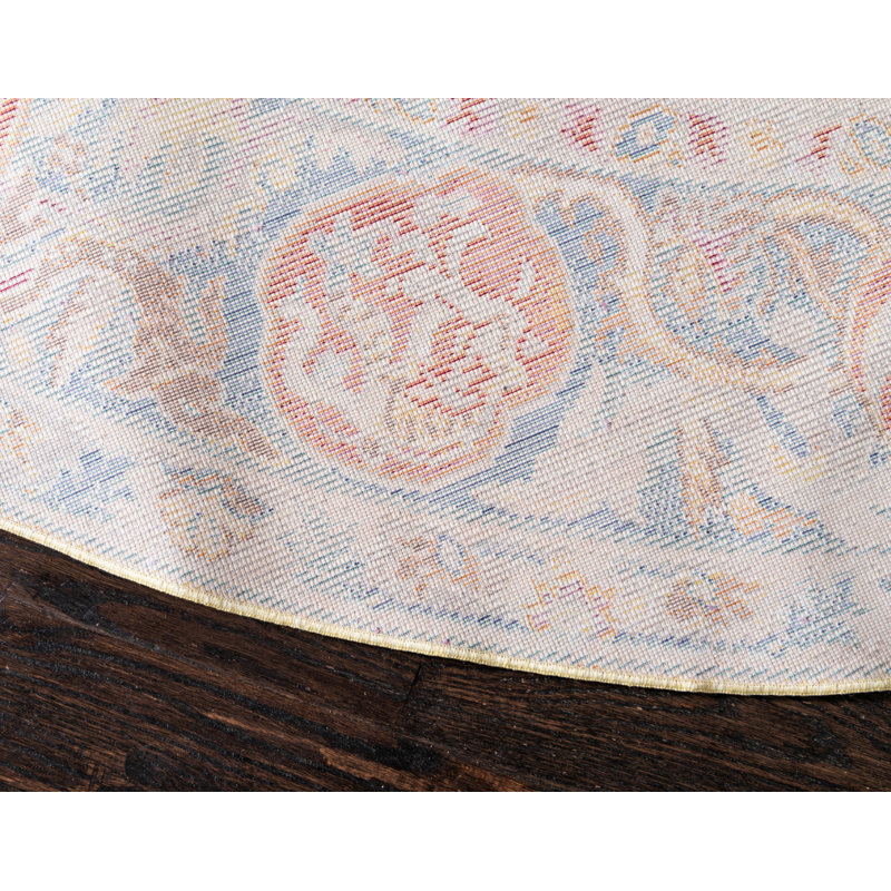 Tapis beige / bleu Glasser, Rond 8 pi