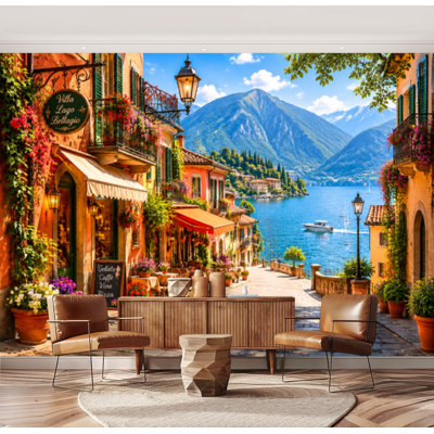 Wall Mural Peel and Stick Wallpaper Picturesque colourful old town street Bellagio city Italy Self-Adhesive Removable Contact Paper Wall Decor for Living Room Bedroom 69"H x 96"W