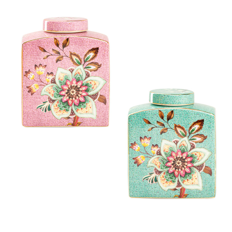Grace Tea Ware Lotus Garden 0.4 qt Storage Jars, Set of 2.