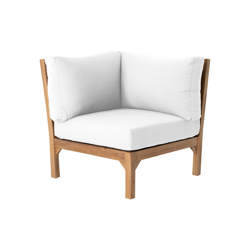 Chaise de coin d'extérieur en teck Huntington avec coussins Sunbrella, Blanc