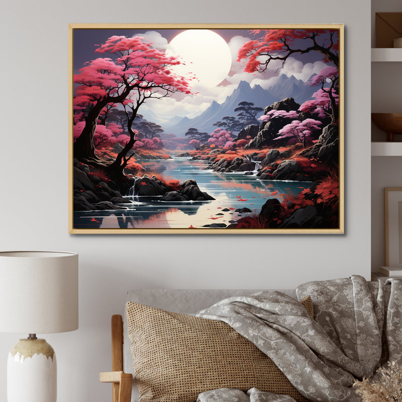 Magical Kawaii Moonlite River sur impression sur toile, Cadre naturel flottant, H 30 po x l 40 po x P 1,5 po