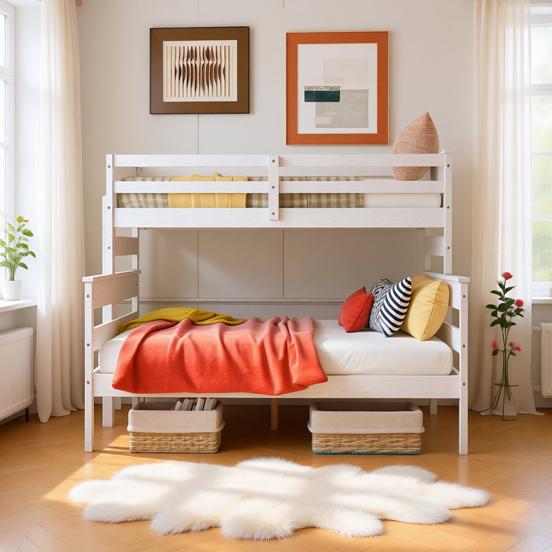 Lit superposé convertible en bois simple au-dessus de grand lit double avec échelle, conception détachable, structure en pin massif, aucun sommier requis