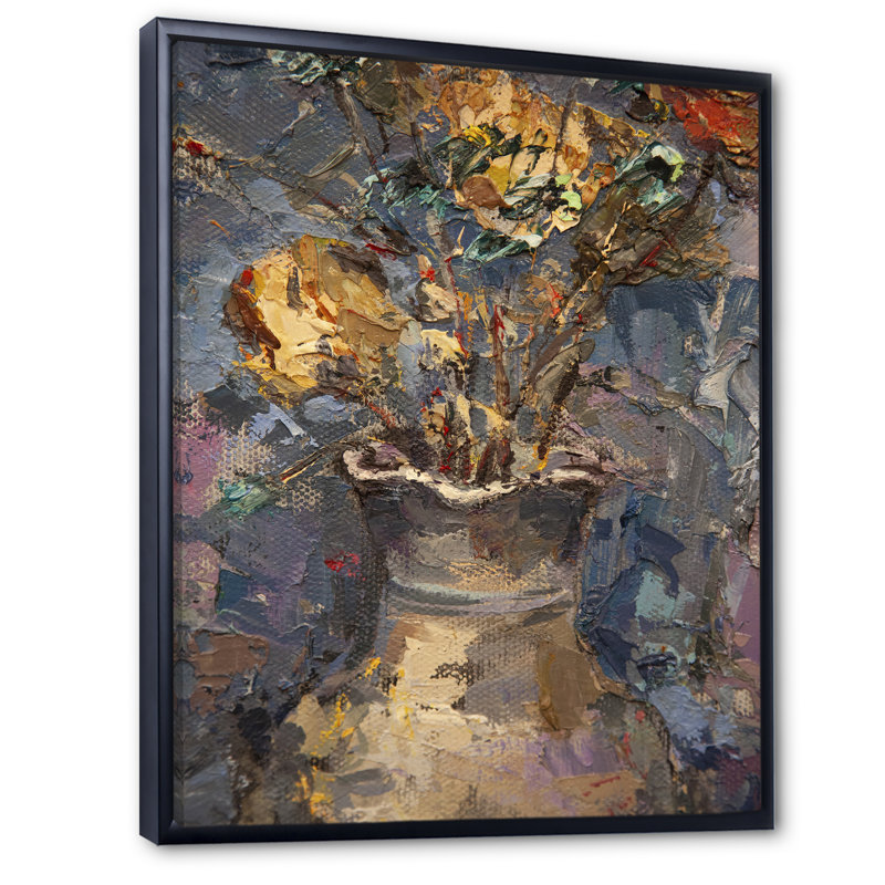 Pittoresque bouquet de nature morte rétro II - peinture, H 36 po x l 24 po x P 1 po, Toile à cadre flottant noir