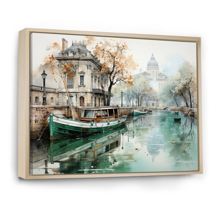 Paris Canal Saintmartin Reflections I - Cityscapes Canvas Wall Art, H 24 po x l 32 po x P 1 po, Cadre naturel flottant