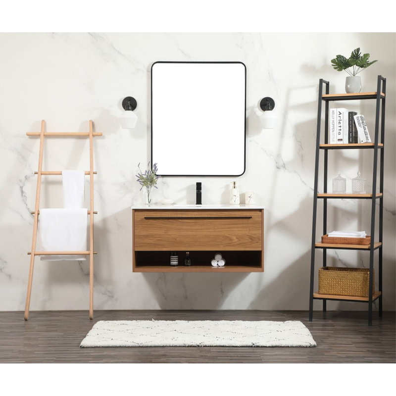 Ensemble de meuble-lavabo simple mural 40 po Roman, Noyer brun