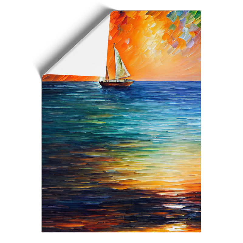 Boat At Sunset No.1 - Painting, 59.4cm H x 42cm W, Paper, No Matte