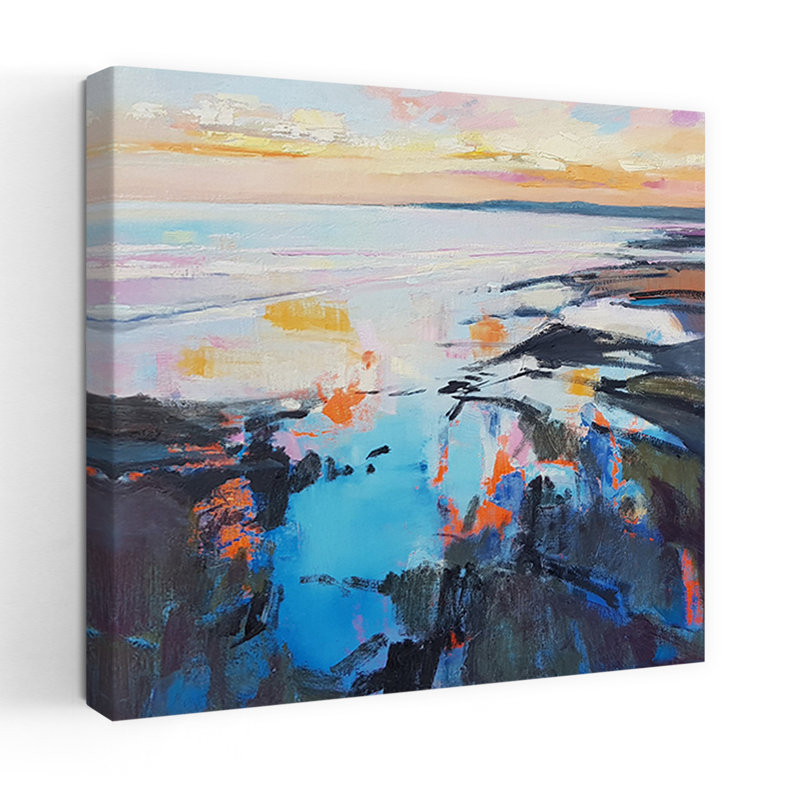 Rock Rock Sunrise, art abstrait côtier contemporain, H 18 po x l 18 po