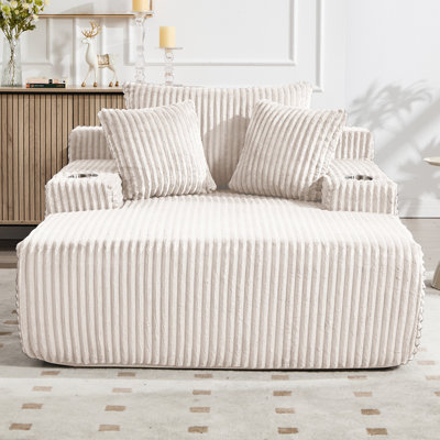 Méridienne de 66 po pour l'intérieur, surdimensionné en velours côtelé sans os avec USB et type C, canapé-lit à siège profond, coussins de lecture avec coussins, canapés en nuage, salon sans assemblage, canapés à compression