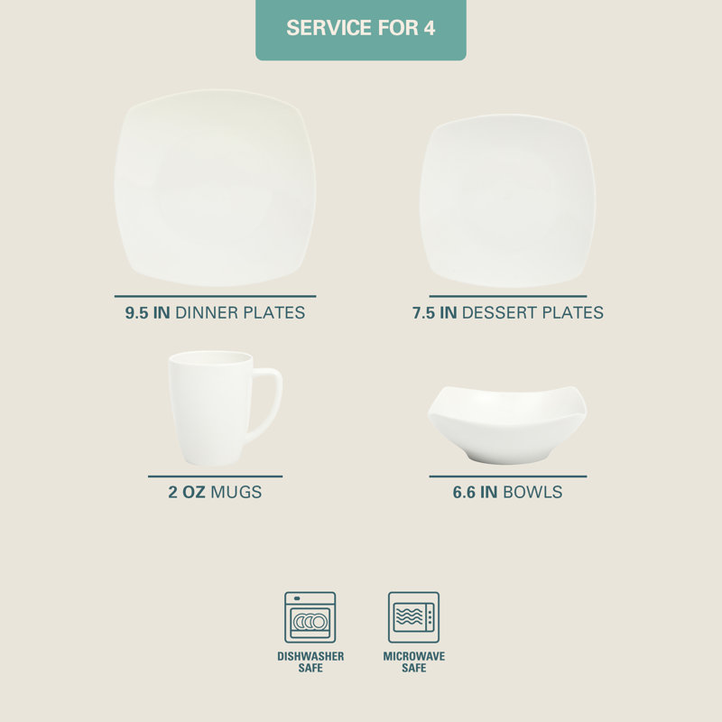 Zen Buffetware Dinnerware Set, White, 16