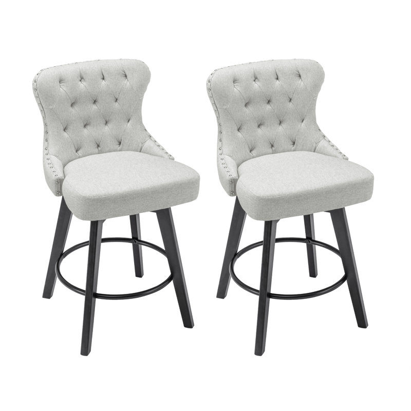 Arelly Swivel Upholstered Counter Stool, Fabric - Beige Gray