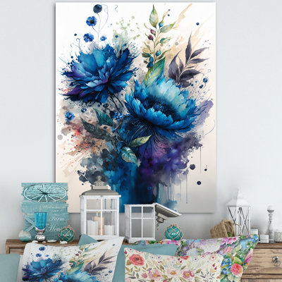 «Vibrant Blue Flower Bouquet I», reproduction sur toile