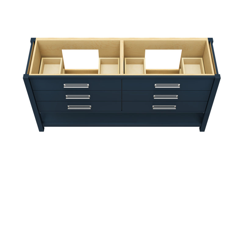 Kiawah Double Drawer Bath Vanity, Hague Blue, Polished Chrome, 72"
