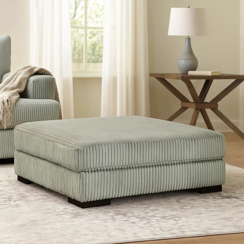 Repose-pieds décoratif Lindy, 51 po, style moderne carré, polyester, Gris