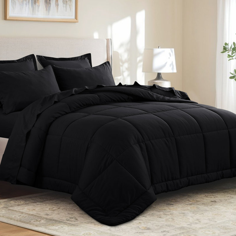 Ensemble d'édredon en microfibre 5/7-pièces , Noir, Édredon de grande taille et 6 pièces supplément