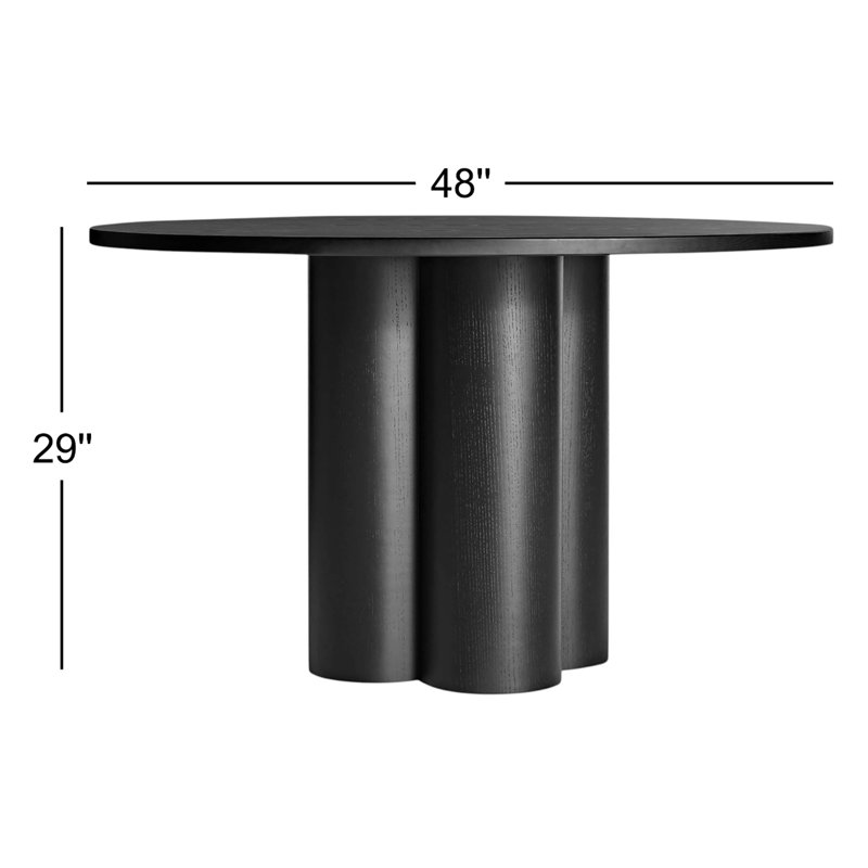 4 Quarter Round Solid Wood Dining Table, Black Ash, 48" W x 48" L