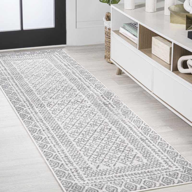 Dawesville Modern Geometric Boho Gray/Cream Rug, Runner 2'3" x 8'