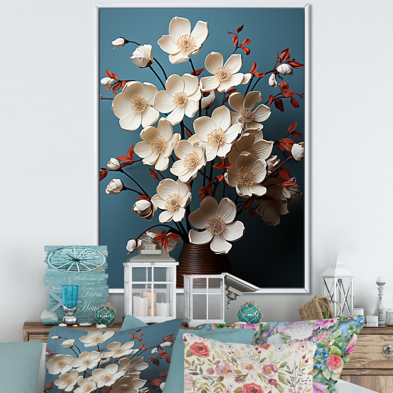 «Soft Dogwood Blossoms I», reproduction sur toile, Cadre flottant blanc, H 32 po x l 24 po x P 1 po