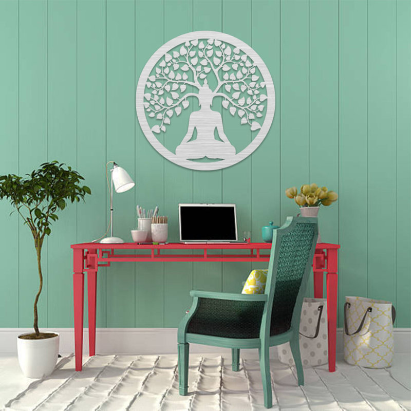 Arbre de vie Bouddha en métal, art mural, H 12 po x l 12 po x P 1 po, Argent