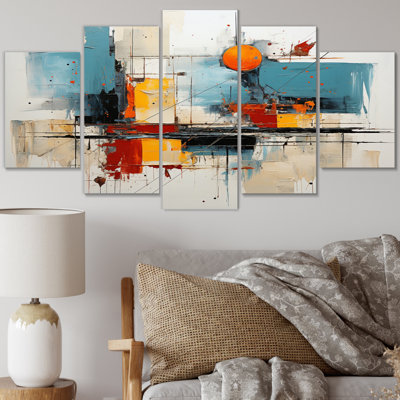 «Teal Orange Bold Flow Collage», reproduction de toile tendue 5 pièces