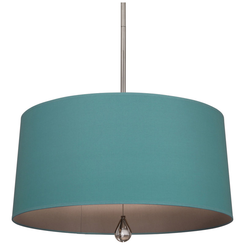 Custis 3 - Light Drum Chandelier, Mayo Teal Fabric, Polished Nickel