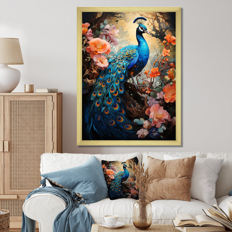 Wrinkle Peacock lumineux sur toile, H 20 po x l 12 po x P 1 po, Encadrement doré