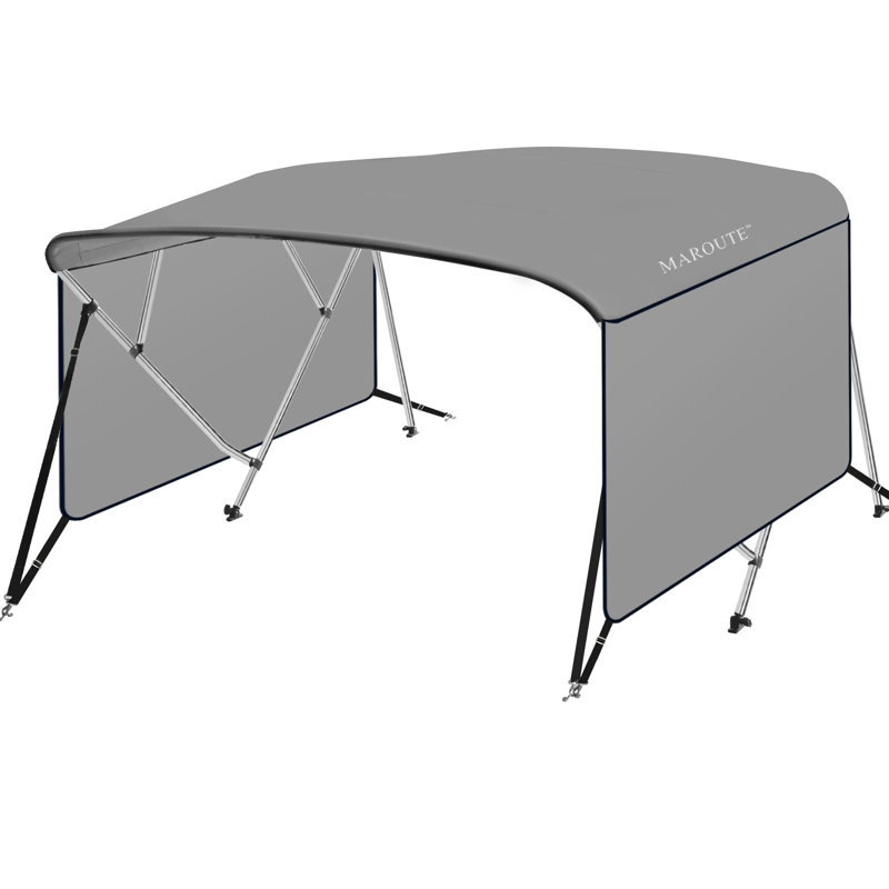 4 Bow Bimini Top for Boat with Zippered Side Curtains, Watercraft 600D PU Canvas & 1" Aluminum Frame, 2 Straps, 2 Stable Rear Support Pole