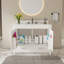 Ensemble de meuble-lavabo moderne 43 po avec plateau en pierre de Carrare blanc fritté, armoire de salle de bain multifonctionnelle avec portes et tiroir, structure solide et panneau de fibres à densité moyenne (trou de robinet simple)-951525163