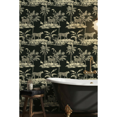 Papier peint rétro avec oiseaux tropicaux