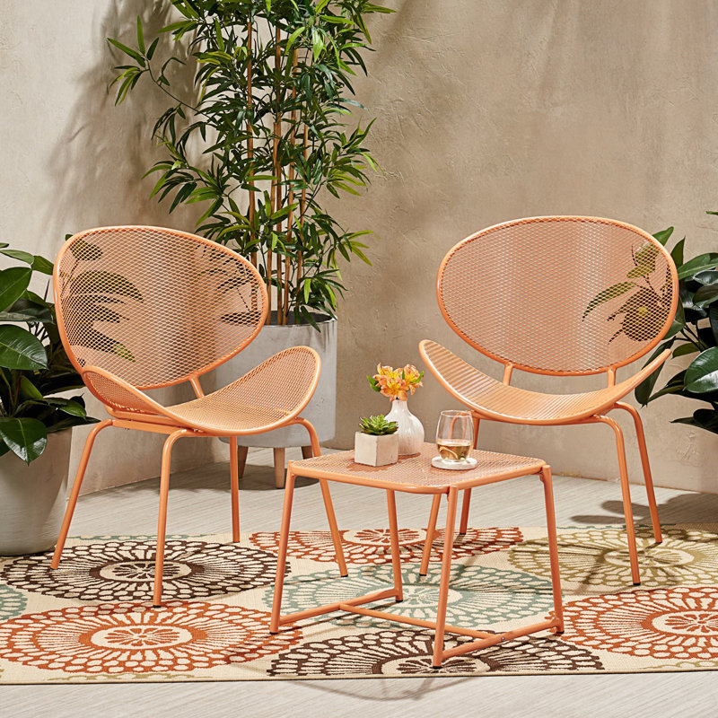 Ensemble de conversation moderne avec siège en filet et structure en métal durable, Orange