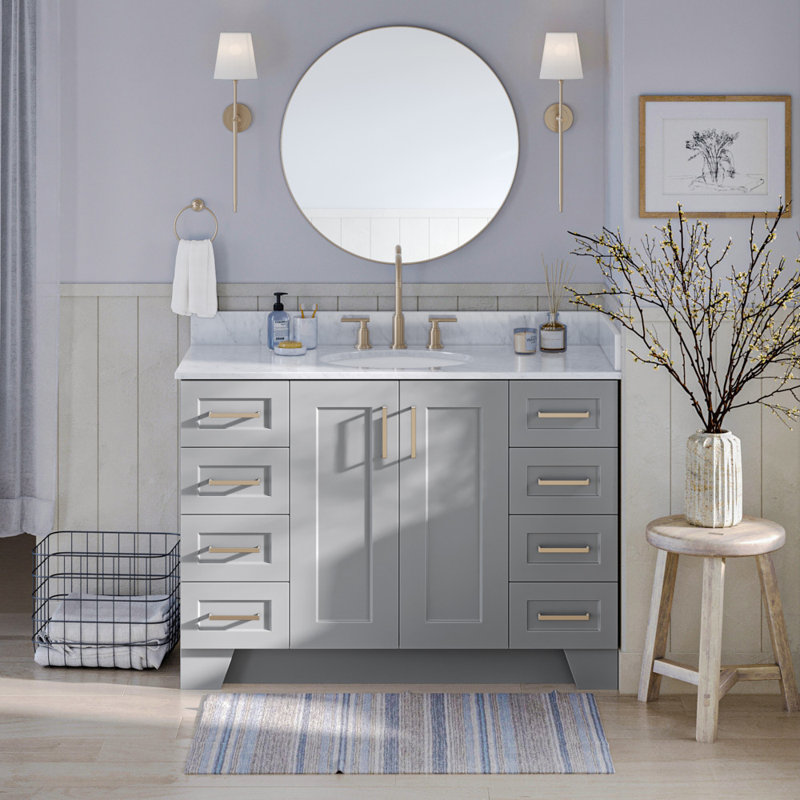 Base de meuble-lavabo simple en bois massif 48 po Sawyer, Gris