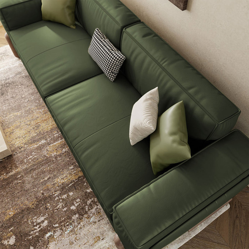 Canapé moderne en cuir véritable, canapé en cuir de vache de qualité supérieure avec pieds en bois massif, siège large et accoudoirs conçus pour le salon