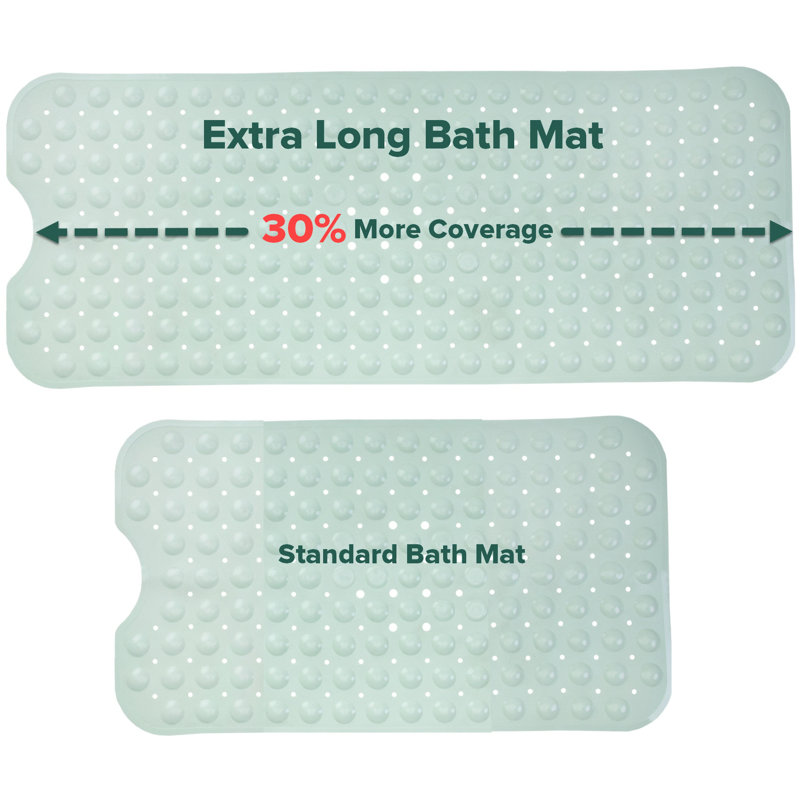 Extra Long Non-Slip Bathtub Mat with Suction Cups, Seafoam Green