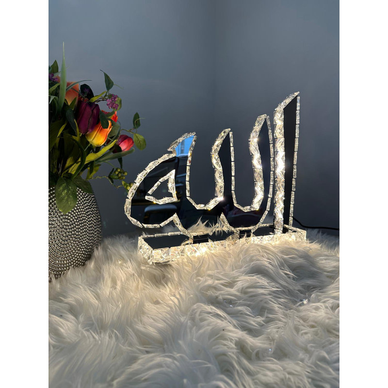 House of Hampton® Inc Crystal 16.5" Allah Sign With Two Colours Led Table Decor