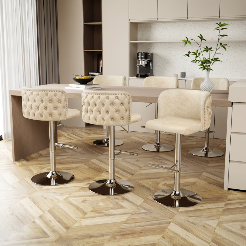 Ensemble de 6 tabourets de bar Modern, Crème / argenté