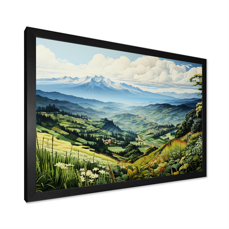 «Countryside Mountain Vista Patchwork I» sur toile, Cadre simple noir, H 30 po x l 40 po x P 1,5 po