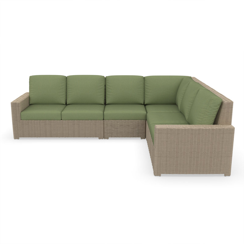 Henri 116" W Outdoor L-Shaped Sectional with Sunbrella Cushions, Sunbrella Canvas Fern