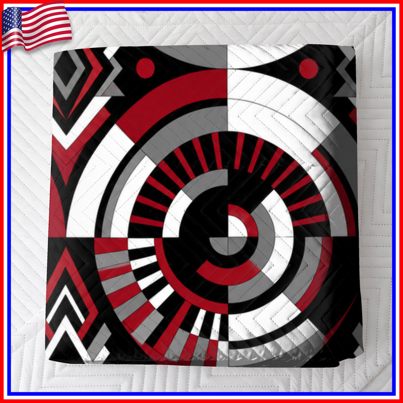 Couvre-lit matelassé noir et rouge à motif géométrique, Full / Double