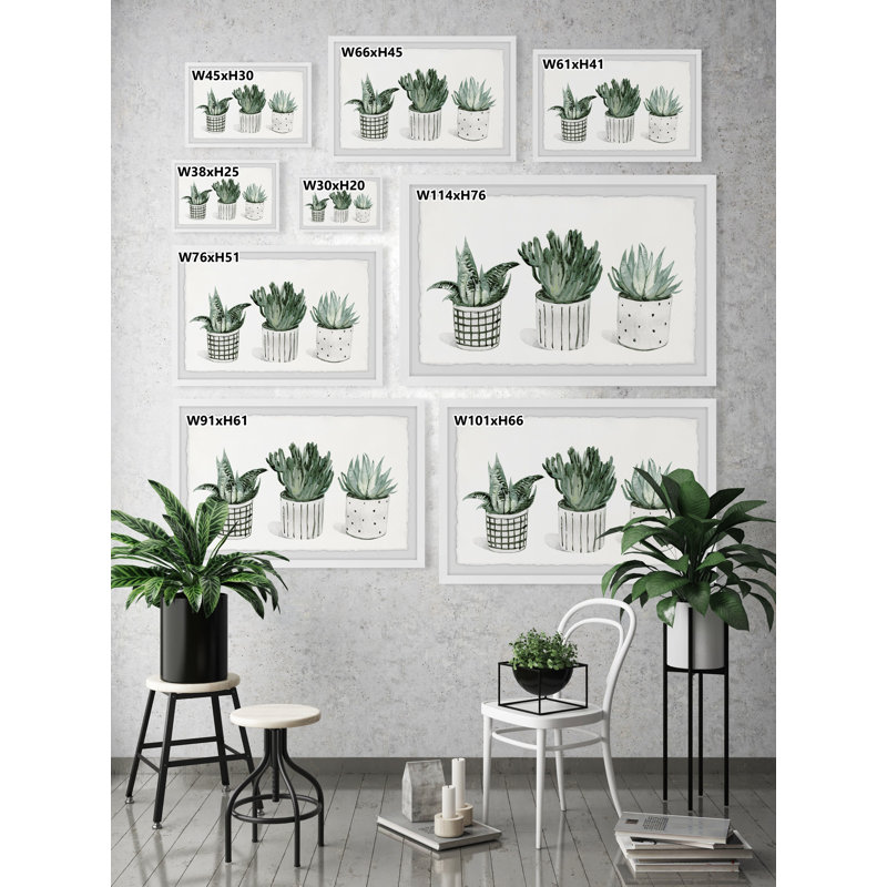 Green Patterned Pots by Parvez Taj - Single Picture Frame Painting, 20 cm H x 30 cm W