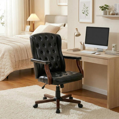 Fauteuil de bureau rétro Vintage, fauteuil de bureau ergonomique pivotant en similicuir à hauteur réglable et inclinable