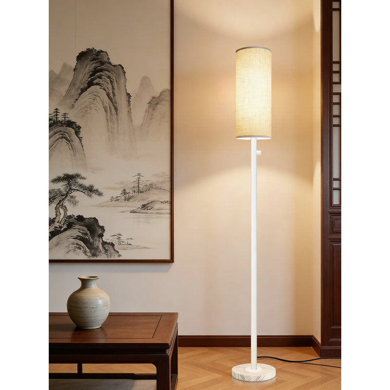 Lampe sur pied moderne à intensité variable avec base en marbre et abat-jour en lin - Lampe sur pied réglable pour le salon, la chambre à coucher, le bureau et la lecture